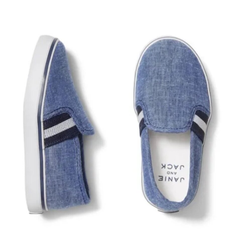 Janie & Jack Chambray Stripe Slip On Sneaker Sz 6 Unisex Blue Denim